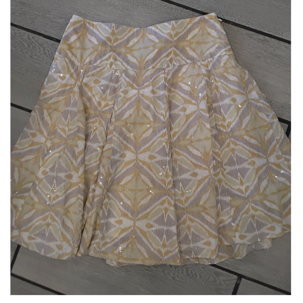 INC International Concepts Yellow Ikat Sequin Pleated Cotton Mini Skirt Size 4
